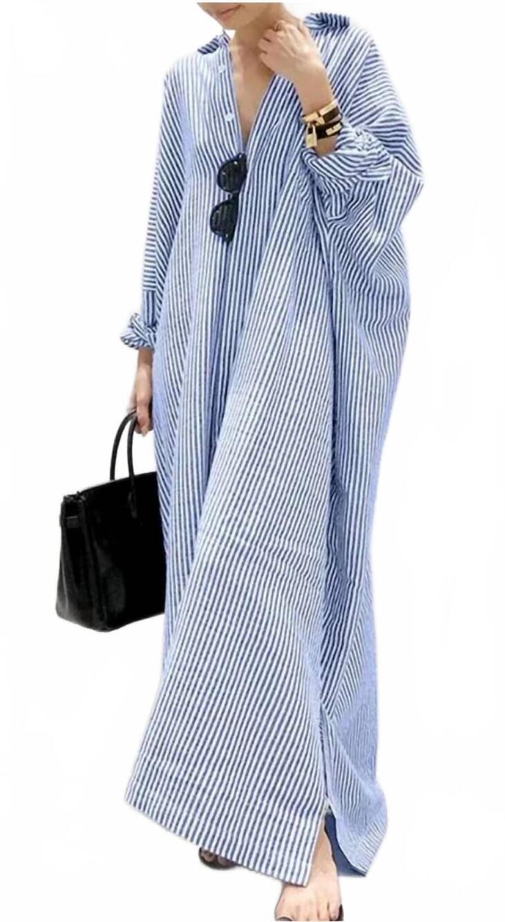 NEW SERENITY stripe shirt maxi dress in blue